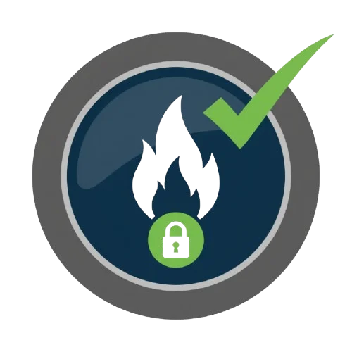 icon showing a fire/gas sign with a tick