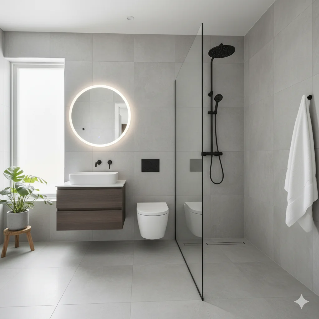 An image showing a newly constructed bathroom