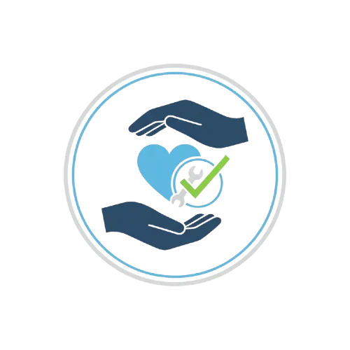 Icon showing 2 hands, with a heart shape in the middle with check mark