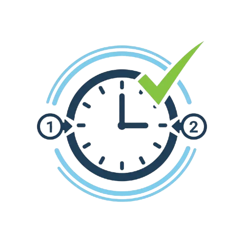 an icon showing a clock and tick showing timely service